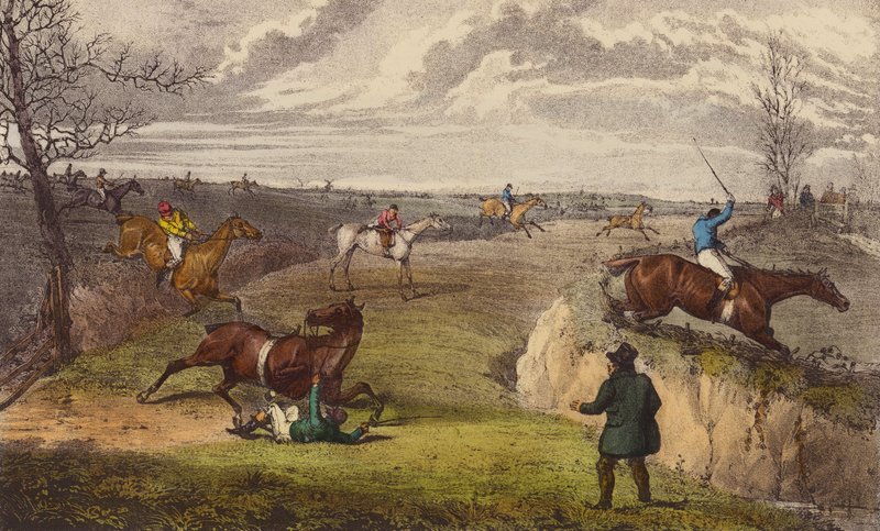 A Steeple-Chase (farve litho) af Henry Thomas (after) Alken