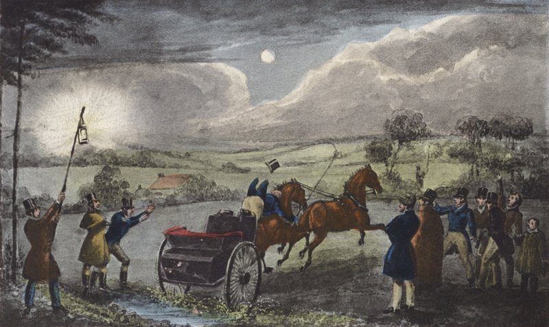 Hvordan man krydser et land komfortabelt efter middagen (litografi) af Henry Thomas (after) Alken