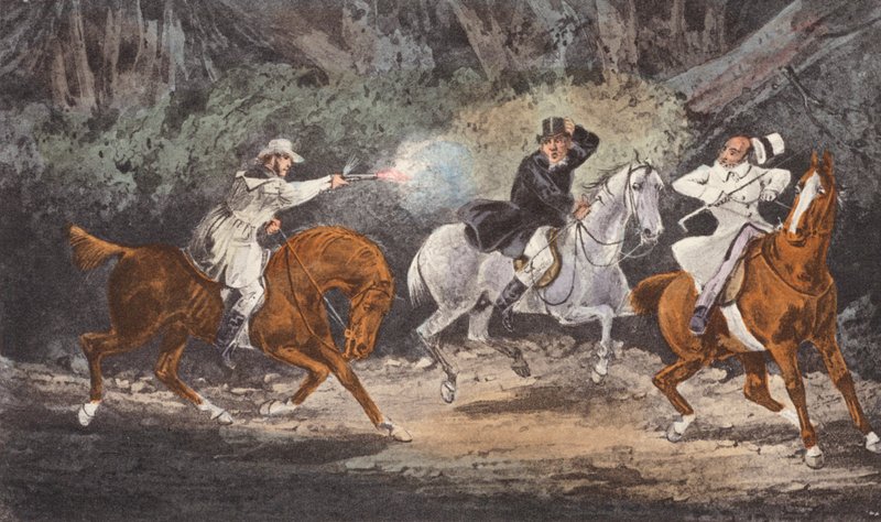 "Stand and deliver" (litografi) af Henry Thomas (after) Alken