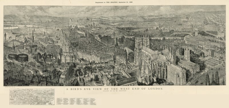 Et fugleperspektiv af den vestlige ende af London af Henry William Brewer