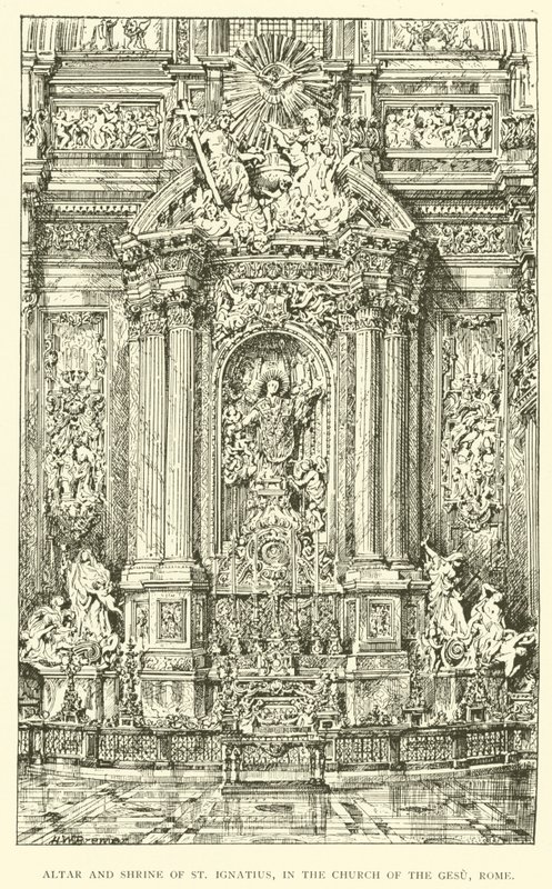 Ignatius alter og helligdom, i Gesu-kirken, Rom (gravering) af Henry William Brewer