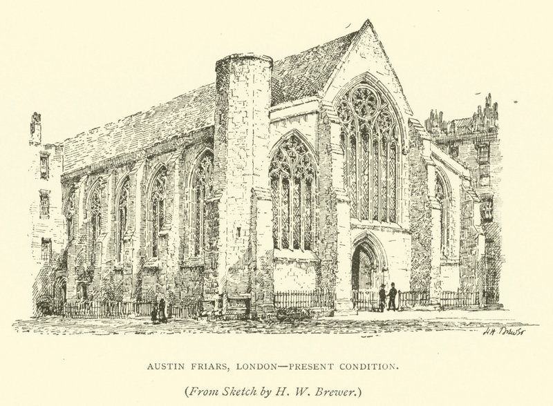 Austin Friars, London, nuværende tilstand (gravering) af Henry William Brewer