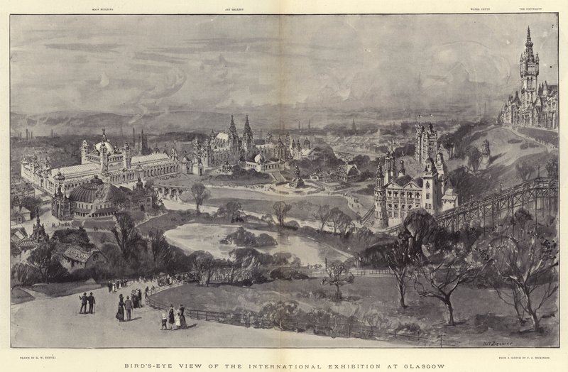 Fugleperspektiv af den internationale udstilling i Glasgow af Henry William Brewer