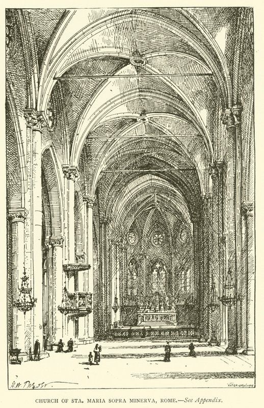 Kirken Sta Maria Sopra Minerva, Rom (gravering) af Henry William Brewer