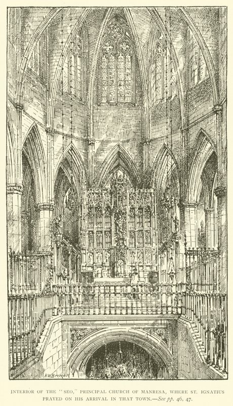 Interiør af "Seo", Principal Church of Manresa, hvor St. Ignatius bad ved sin ankomst til den by (gravering) af Henry William Brewer
