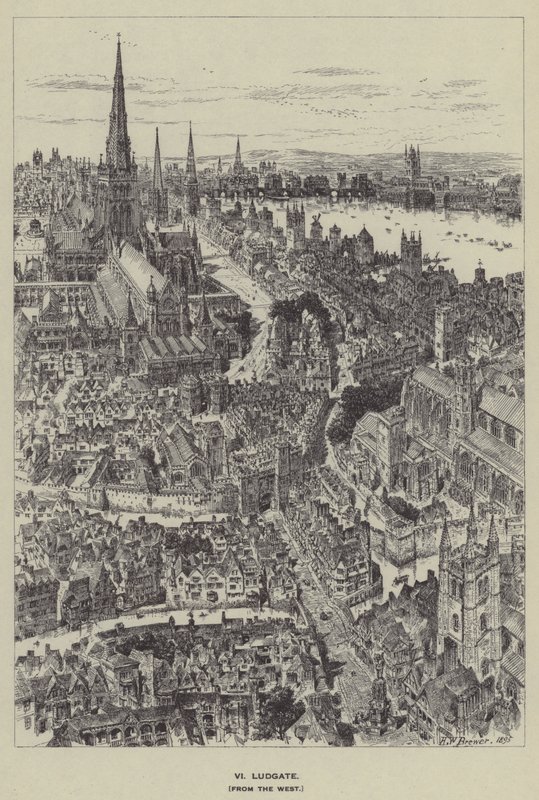 Ludgate, fra Vesten af Henry William Brewer