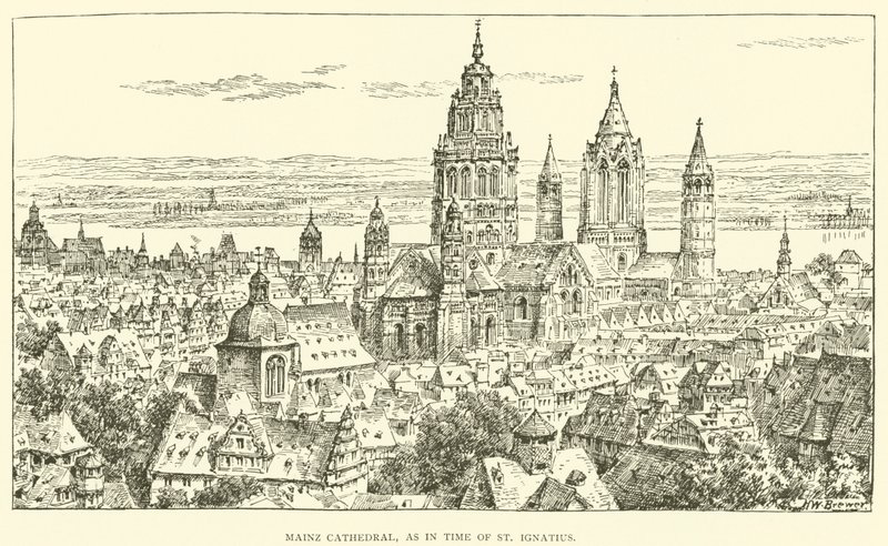 Mainz-katedralen, som i tiden for St Ignatius (gravering) af Henry William Brewer
