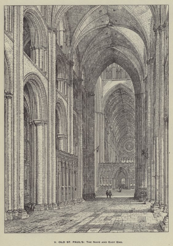 Old St Pauls, The Nave og East End af Henry William Brewer