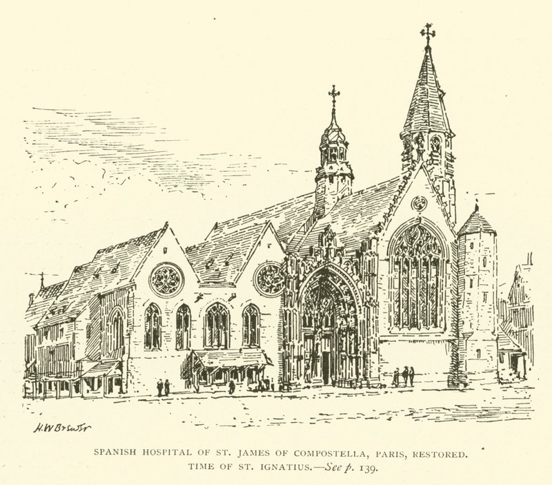 Det spanske hospital for Sankt Jakob af Compostella, Paris, restaureret, tid for Sankt Ignatius (gravering) af Henry William Brewer