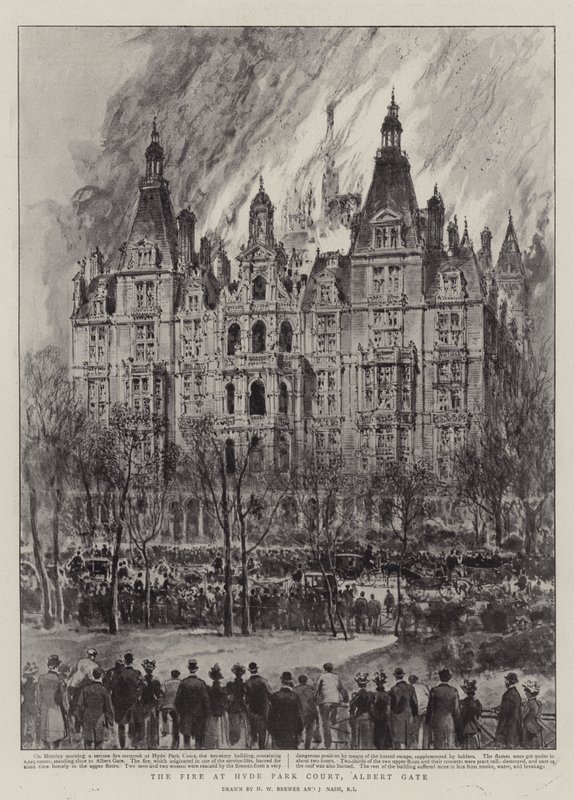 Branden i Hyde Park Court, Albert Gate af Henry William Brewer