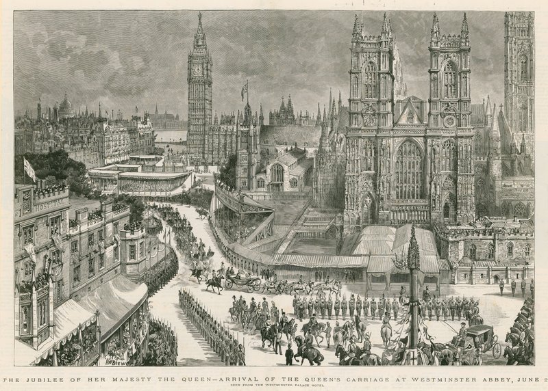 Hendes Majestæt Dronningens jubilæum - ankomsten af dronningens vogn til Westminster Abbey af Henry William Brewer