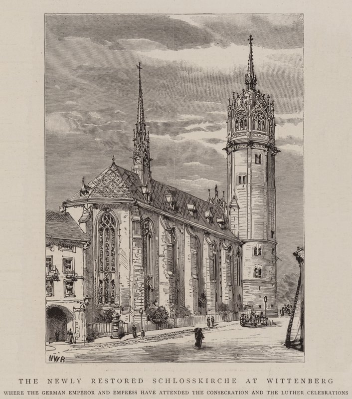 Den nyrestaurerede Schlosskirche i Wittenberg af Henry William Brewer