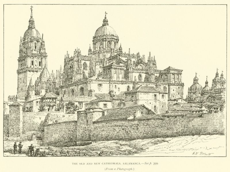 De gamle og nye katedraler, Salamanca (gravering) af Henry William Brewer