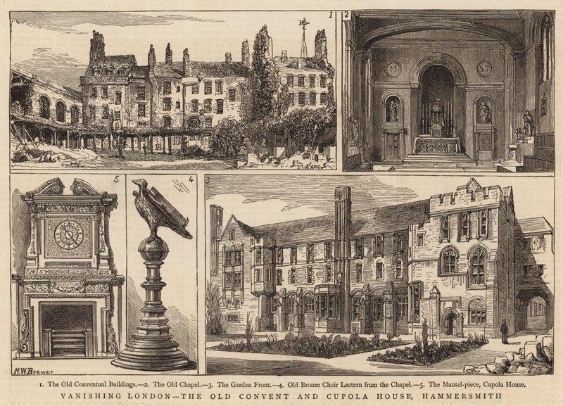 Forsvindende London, det gamle kloster og Cupola House, Hammersmith af Henry William Brewer