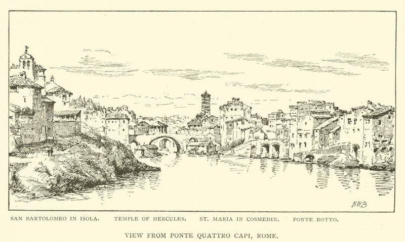 Udsigt fra Ponte Quattro Capi, Rom (gravering) af Henry William Brewer