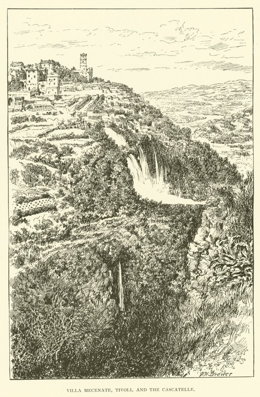 Villa Mecenate, Tivoli og Cascatelle (gravering) af Henry William Brewer