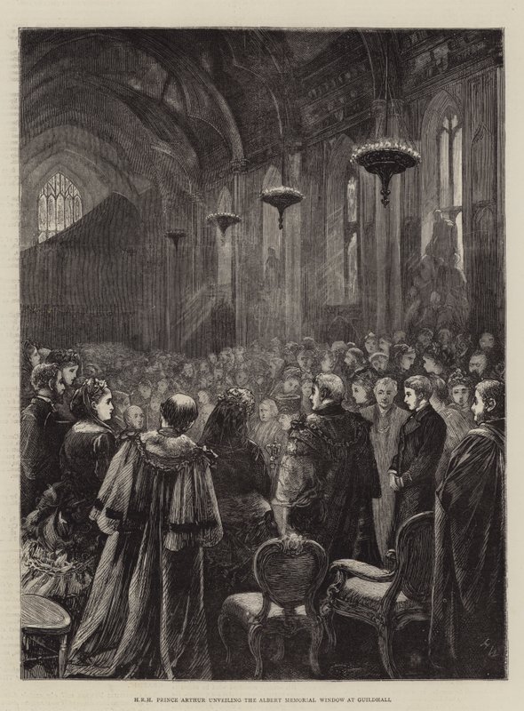 HKH Prins Arthur afslører Albert Memorial Window i Guildhall af Henry Woods