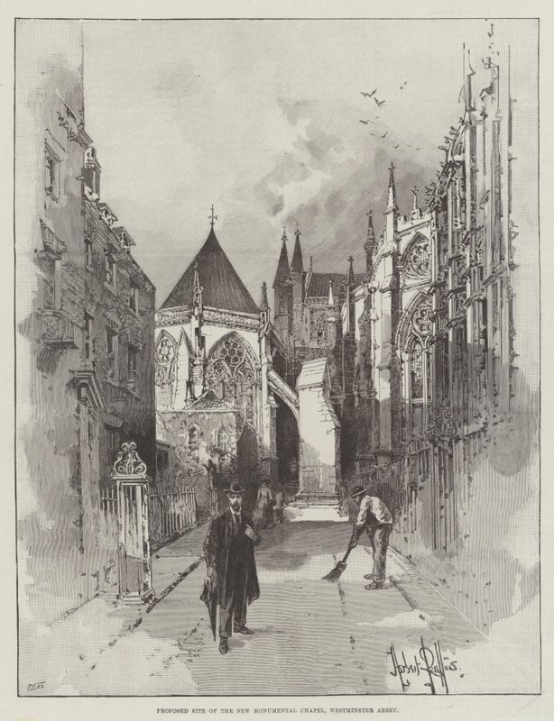 Foreslået sted for det nye monumentale kapel, Westminster Abbey af Herbert Railton