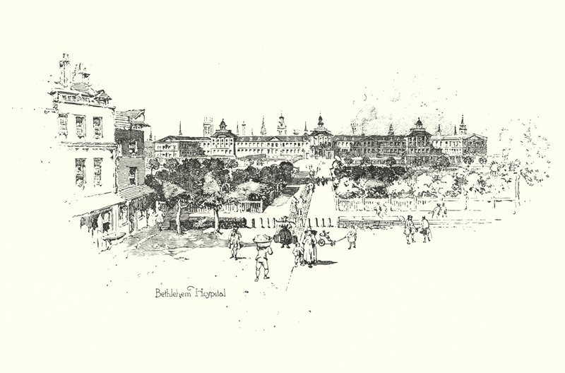 Bethlehem Hospital, London (litho) af Herbert (after) Railton