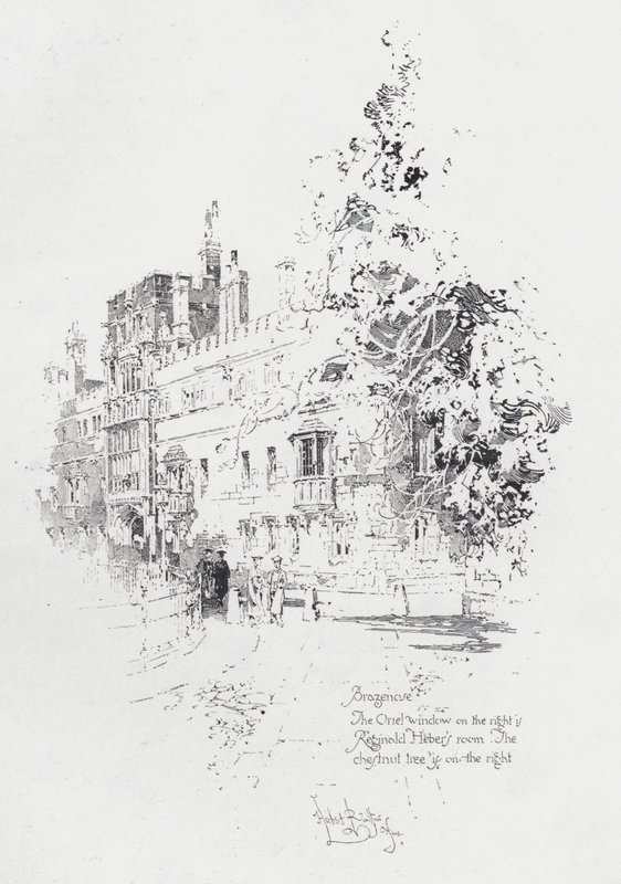 Brasenose College, Oxford, viser værelset til den engelske præst og forfatter Reginald Heber (litho) af Herbert (after) Railton
