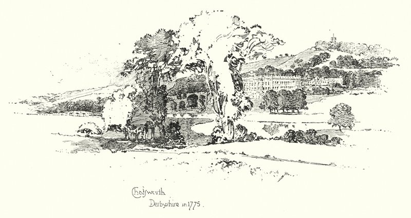 Chatsworth, Derbyshire, i 1775 (litho) af Herbert (after) Railton