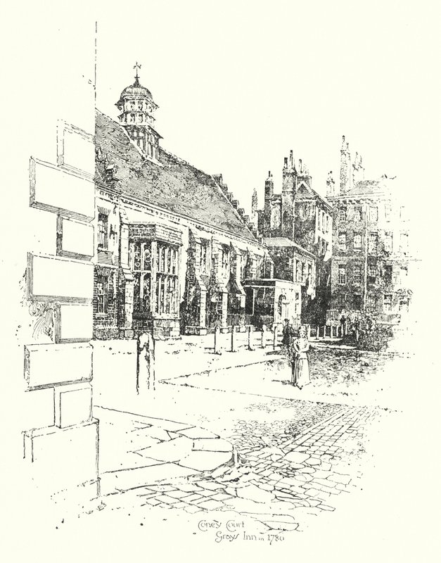 Coney Court, Grays Inn, i 1780 (litho) af Herbert (after) Railton