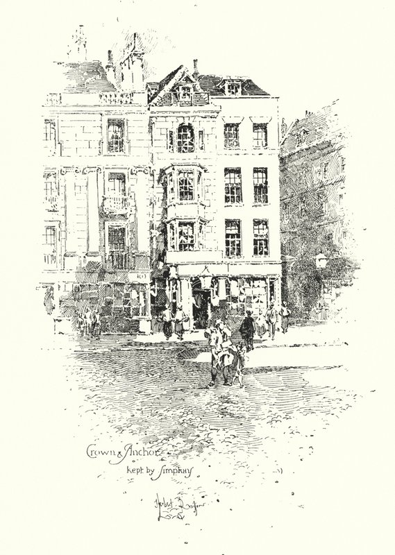 Krone og anker, holdt af Thomas Simpkin, The Strand, London (litho) af Herbert (after) Railton