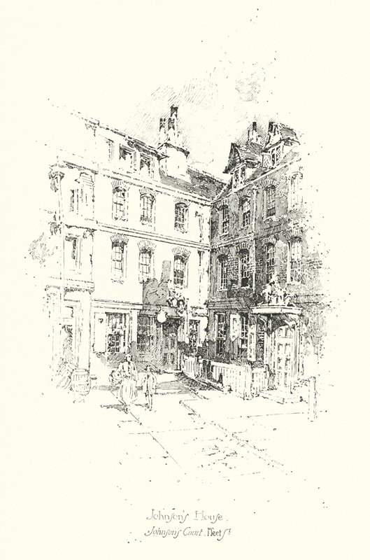 Dr Johnson´s House, Johnson´s Court, Fleet Street, London (litho) af Herbert (after) Railton