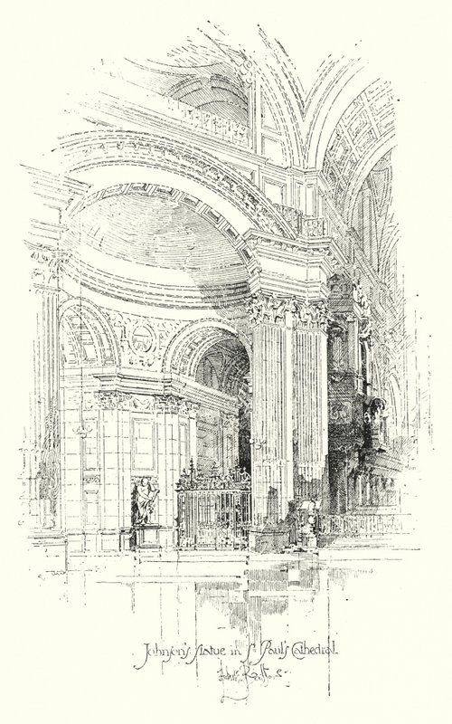 Dr. Johnsons statue, St Pauls Cathedral, London (litho) af Herbert (after) Railton