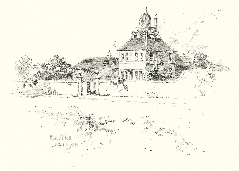Elral Hall, nær Lichfield (litho) af Herbert (after) Railton