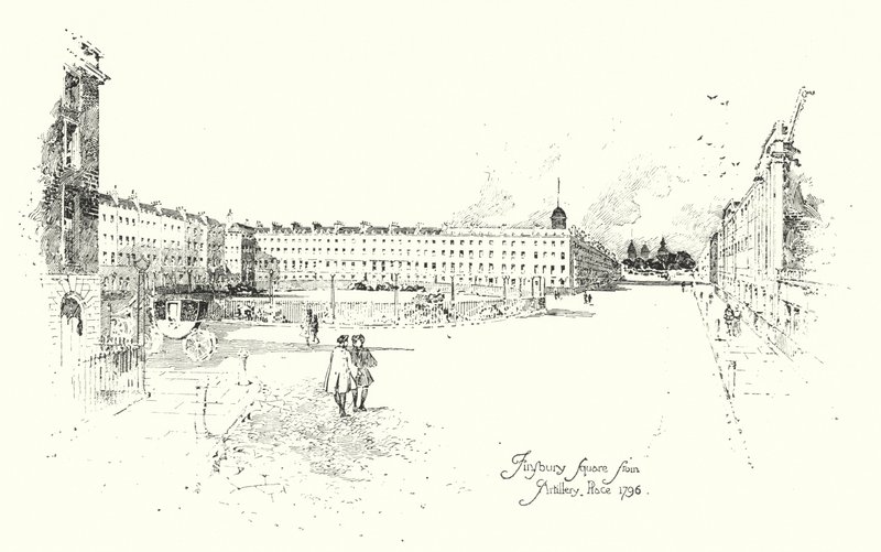Finsbury Square, fra Artillery Place, London af Herbert (after) Railton