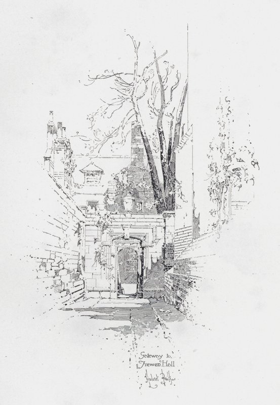Porten til Frewen Hall, Oxford (litho) af Herbert (after) Railton
