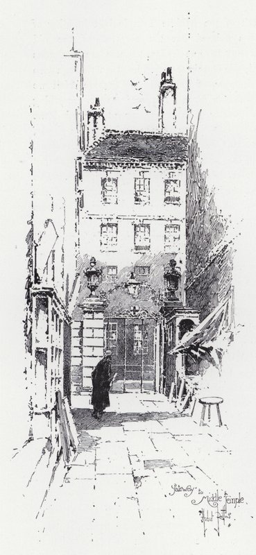 Gateway to Middle Temple (gravering) af Herbert (after) Railton