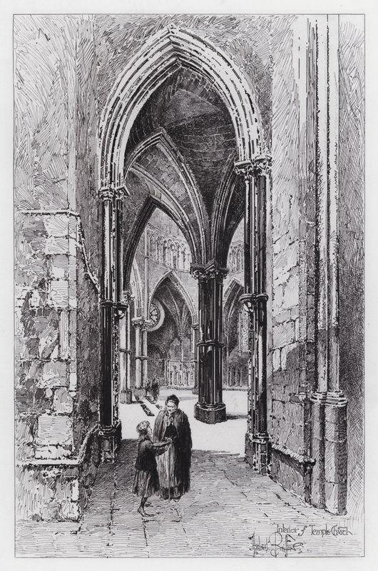 Interiør af Temple Church (gravering) af Herbert (after) Railton