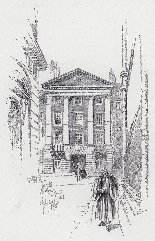 Middle Temple Gateway fra Strand (gravering) af Herbert (after) Railton