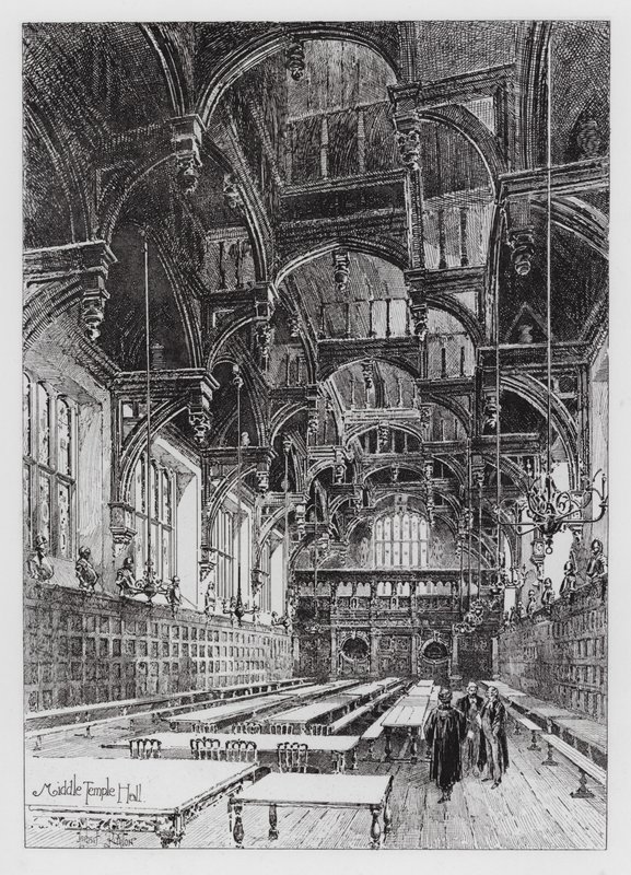 Middle Temple Hall (gravering) af Herbert (after) Railton