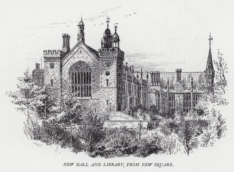 Ny hal og bibliotek, fra New Square (gravering) af Herbert (after) Railton