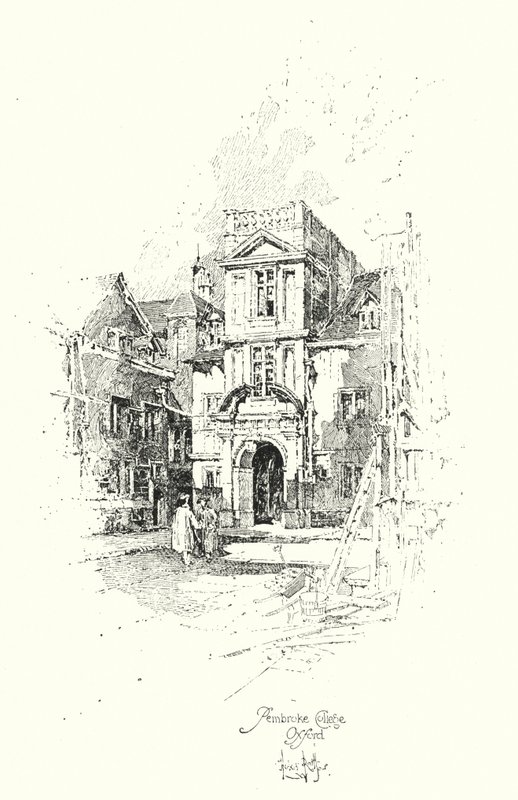 Pembroke College, Oxford (litho) af Herbert (after) Railton