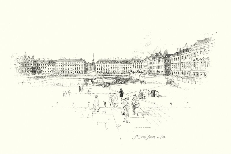 St James Square, London, i 1760 (litho) af Herbert (after) Railton