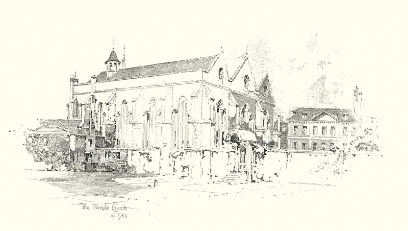 Temple Church, London, i 1761 (litho) af Herbert (after) Railton