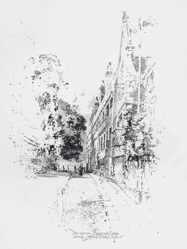 Den smalle Brasenose Lane, Oxford, der viser All Souls