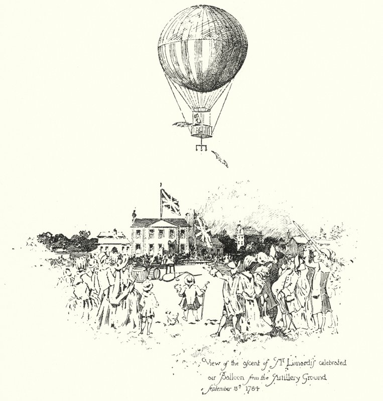 Udsigt over opstigningen af Mr. Lunardis Celebrated Air Balloon fra Artillery Ground af Herbert (after) Railton