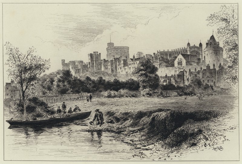 Windsor Castle fra Berkshire Shore (gravering) af Herbert (after) Railton
