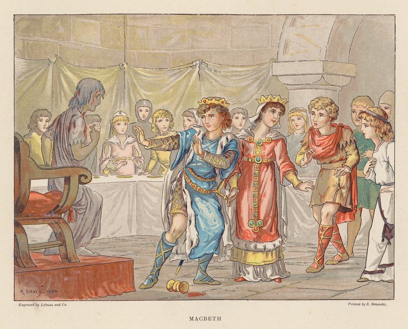 Shakespeare for de unge: Macbeth (farvelitografi) af Herbert (after) Sidney