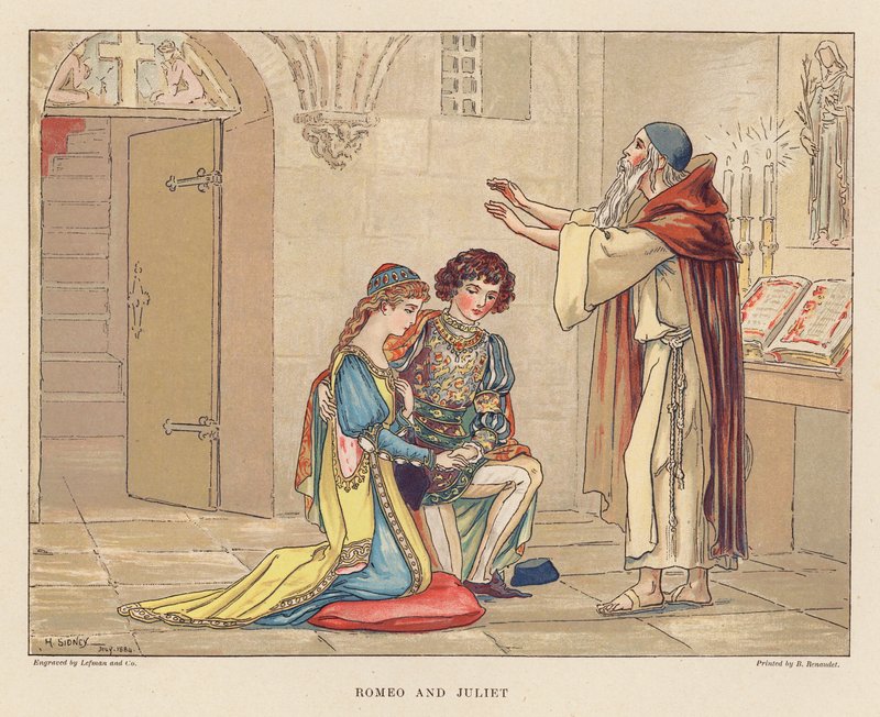 Shakespeare for de unge: Romeo og Julie (farvelitografi) af Herbert (after) Sidney