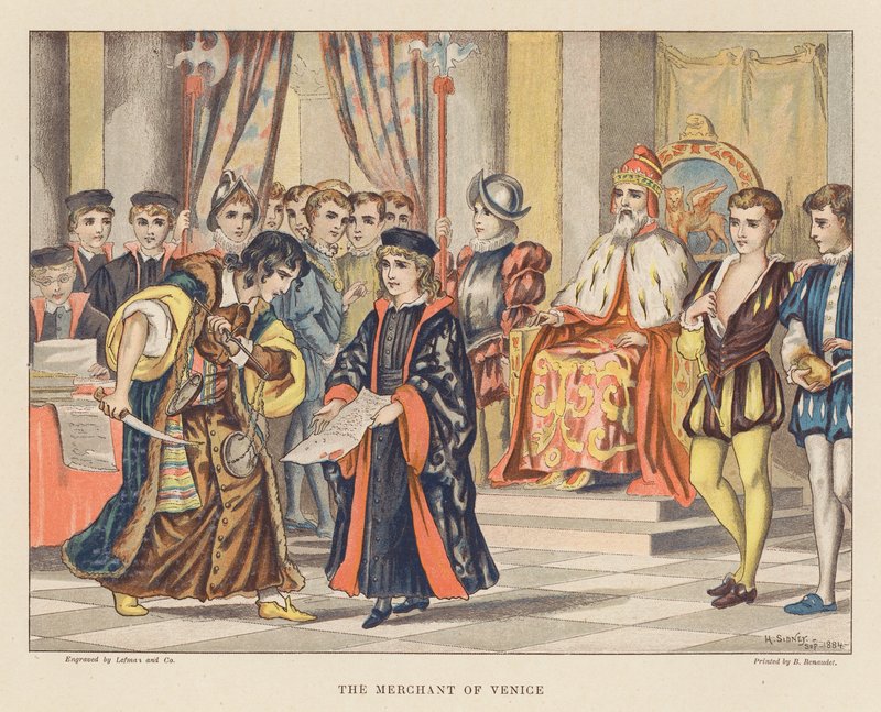 Shakespeare for de unge: Købmanden i Venedig (farvelitografi) af Herbert (after) Sidney