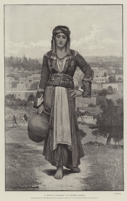 A Woman of Nazareth, fra udstillingen The Holy Land, fra Jerusalem til Damaskus, i Dowdeswell Galleries, New Bond Street af Herbert Gustave Schmalz