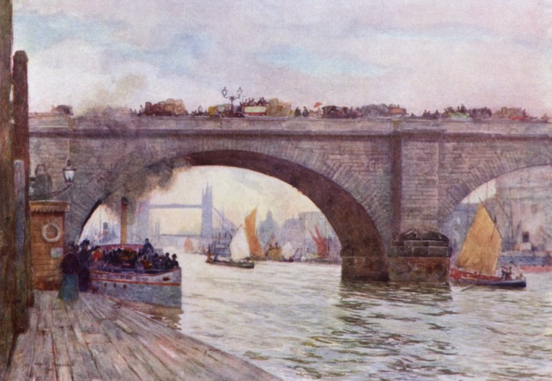 An Arch of London Bridge (farve litho) af Herbert Menzies (after) Marshall