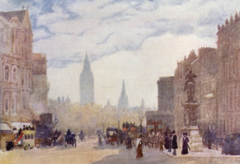 At Charing Cross (farve litho) af Herbert Menzies (after) Marshall