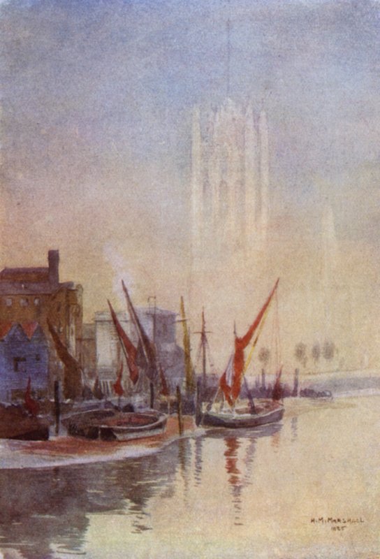 Autumn Morning, Millbank (farve litho) af Herbert Menzies (after) Marshall